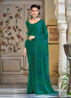 SEA GREEN SILK EMBROIDERED PARTY-WEAR FASHIONABLE SAREE