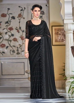 BLACK SILK EMBROIDERED PARTY-WEAR FASHIONABLE SAREE