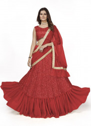 RED GEORGETTE SEQUINS-WORK PARTY-WEAR STYLISH LEHENGA CHOLI
