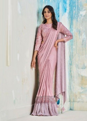 LIGHT PINK LYCRA EMBROIDERED WEDDING-WEAR ONE-MINUTE BOUTIQUE SAREE
