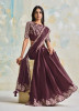WINE SATIN SILK CREPE EMBROIDERED WEDDING-WEAR ONE-MINUTE BOUTIQUE SAREE