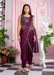 PURPLE IMPORTED LYCRA HANDWORK PARTY-WEAR READY-TO-WEAR SAREE