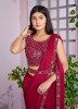 CRIMSON RED IMPORTED LYCRA HANDWORK PARTY-WEAR READY-TO-WEAR SAREE