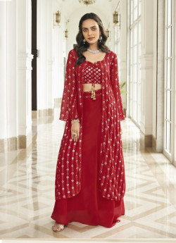 RED GEORGETTE EMBROIDERY WORK