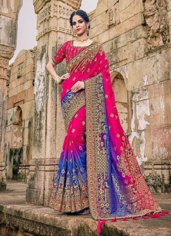 DEEP PINK DOLA SILK EMBROIDERED PARTY-WEAR SAREE