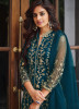 SEA BLUE NET WITH CODING, SEQUINS & EMBROIDERY-WORK PARTY-WEAR FRONT-SLIT SALWAR KAMEEZ