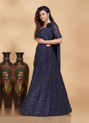 NAVY BLUE IMPORTED LYCRA EMBROIDERED, SEQUINS-WORK PARTY-WEAR STYLISH READYMADE LEHENGA CHOLI