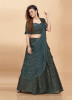 DARK BOTTLE GREEN IMPORTED LYCRA EMBROIDERED, SEQUINS-WORK PARTY-WEAR STYLISH READYMADE LEHENGA CHOLI