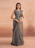 GRAY GEORGETTE HANDWORK PARTY-WEAR STYLISH LEHENGA SAREE WITH ATTACHED DUPATTA