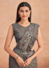 GRAY GEORGETTE HANDWORK PARTY-WEAR STYLISH LEHENGA SAREE WITH ATTACHED DUPATTA