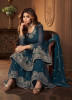 SEA BLUE REAL GEORGETTE EMBROIDERED PARTY-WEAR PALAZZO-BOTTOM SALWAR KAMEEZ [SHAMITA SHETTY COLLECTION]