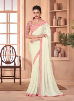 WHITE SILK EMBROIDERED PARTY-WEAR BOUTIQUE SAREE