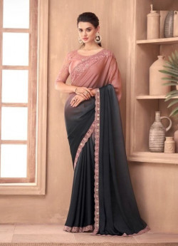 BLACK & LIGHT SALMON SILK EMBROIDERED PARTY-WEAR BOUTIQUE SAREE