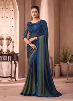 BLUE SILK EMBROIDERED PARTY-WEAR BOUTIQUE SAREE