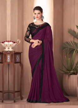 PURPLE SILK EMBROIDERED PARTY-WEAR BOUTIQUE SAREE