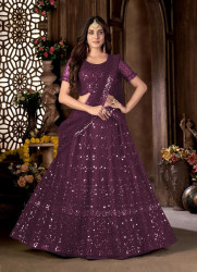PURPLE NET EMBROIDERY, FOIL PRINT & SEQUINS-WORK PARTY-WEAR LEHENGA CHOLI (WITH CAN-CAN)
