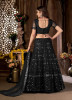 BLACK NET EMBROIDERY, FOIL PRINT & SEQUINS-WORK PARTY-WEAR LEHENGA CHOLI (WITH CAN-CAN)