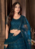 SEA BLUE NET EMBROIDERY, FOIL PRINT & SEQUINS-WORK PARTY-WEAR LEHENGA CHOLI (WITH CAN-CAN)