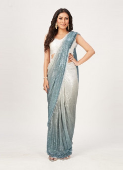 LIGHT SEA BLUE IMPORTED GEORGETTE EMBROIDERY & SEQUINS-WORK PARTY-WEAR SAREE