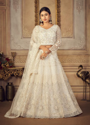 WHITE NET & BANGLORI SILK EMBROIDERED WEDDING-WEAR BRIDAL LEHENGA CHOLI