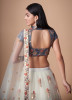 WHITE SOFT NET EMBROIDERED PARTY-WEAR STYLISH LEHENGA WITH CONTRAST BLOUSE