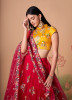 RED SOFT NET EMBROIDERED PARTY-WEAR STYLISH LEHENGA WITH CONTRAST BLOUSE