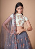 STEEL GRAY SOFT NET EMBROIDERED PARTY-WEAR STYLISH LEHENGA WITH CONTRAST BLOUSE