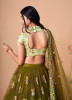 OLIVE GREEN SOFT NET EMBROIDERED PARTY-WEAR STYLISH LEHENGA WITH CONTRAST BLOUSE