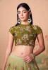LIGHT OLIVE GREEN SOFT NET EMBROIDERED PARTY-WEAR STYLISH LEHENGA WITH CONTRAST BLOUSE