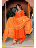 Orange Block Printed Angrakha Kurta Pant Dupatta