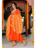 Orange Block Printed Angrakha Kurta Pant Dupatta