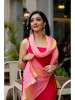 Women Pink Gota Embellished Kurta with Pants and Hand Chanderi Dupatta