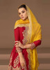 RED CHINON SILK EMBROIDERED PARTY-WEAR READYMADE TRENDING SALWAR KAMEEZ