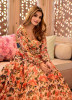Peach Muslin Digital Printed Party-Wear Readymade Floor-Length Gown