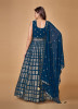 Sea Blue Georgette Sequins-Work Party-Wear Readymade Gown With Dupatta