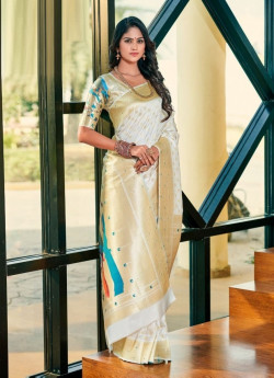 White Paithani Silk Weaving Party-Wear Saree