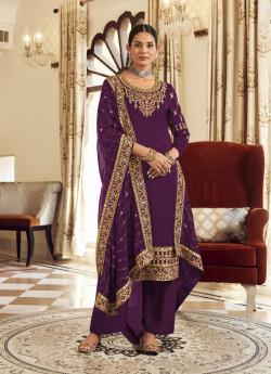 Purple Vichitra Embroidered Party-Wear Pant-Bottom Salwar Kameez