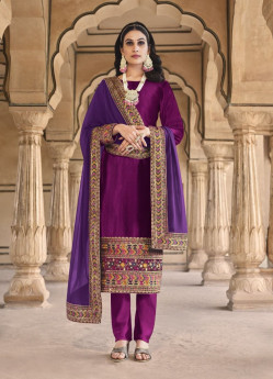 Purple Velvet Embroidered Ramadan-Special Pant-Bottom Salwar Kameez