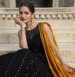 Black Georgette Thread, Embroidery & Sequins-Work Party-Wear Gown With Dupatta