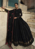 Black Georgette Thread, Embroidery & Sequins-Work Party-Wear Gown With Dupatta