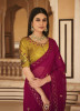 Wine Red Chinon Thread & Sequins-Work Party-Wear Saree