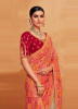 Coral & Burlywood Silk Embroidered Wedding-Wear Saree