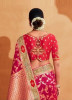 Crimson Red & Gray Silk Embroidered Wedding-Wear Saree