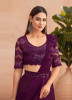 Purple Silk Embroidered Party-Wear Lehenga Saree With Attached Dupatta