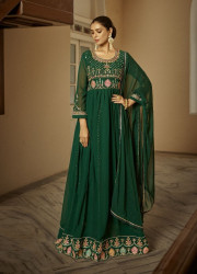 Green Georgette Embroidered Party-Wear Anarkali Salwar Kameez