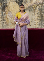 Lilac Party-Wear Boutique-Style Saree With Embroidered Blouse