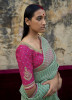 Mint Green Party-Wear Boutique-Style Saree With Embroidered Blouse