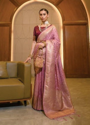 Pink Satin Weaving Party-Wear Jari Silk Saree