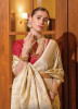Cream Satin Weaving Party-Wear Jari Silk Saree