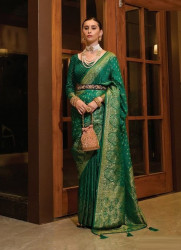 Green Satin Weaving Party-Wear Jari Silk Saree